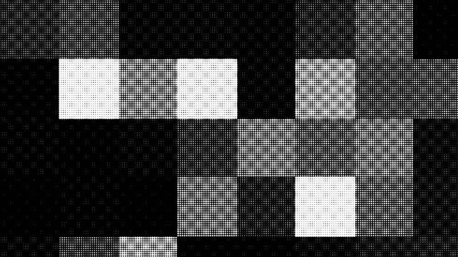 Grid Pattern of Striped Squares and Tiles Animating in Geometric Mosaic on Black Background