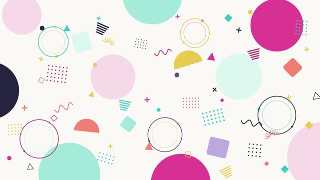 Animated Memphis Geometric Pattern on White Seamless Loop