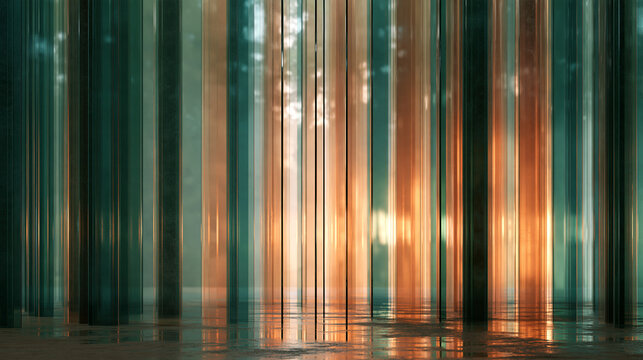 Abstract Modern Architecture with Glowing Vertical Glass Panels