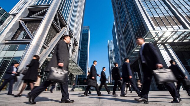 Business People Commuting in Modern Financial City District