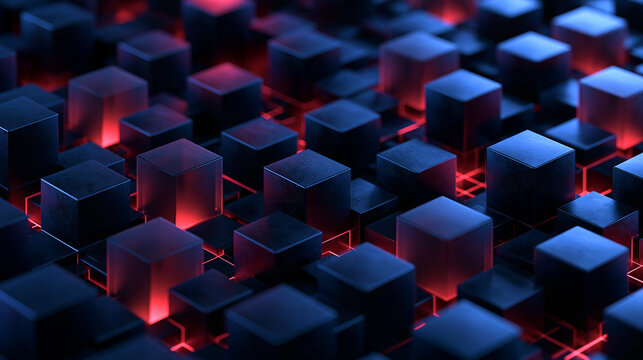 Abstract Digital Technology Background with 3D Glowing Cubes