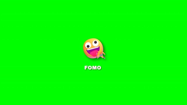 Running FOMO fear of missing out emoji character loop with transparent background