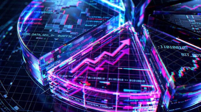 Futuristic Glowing 3D Pie Chart with Growth Arrow
