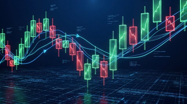 Stock Market Candlestick Chart with Digital Financial Data Trends