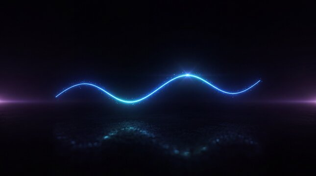 Glowing Blue Sound Wave on Dark Reflective Background
