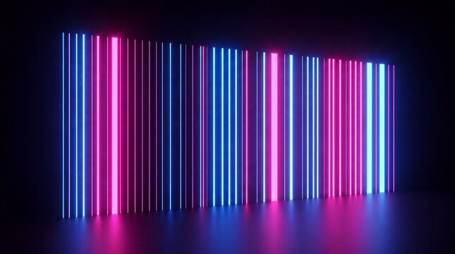Neon Vertical Lines Glowing on Dark Stage Background