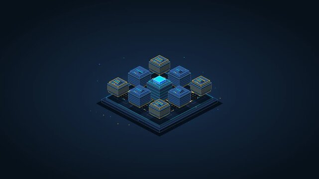 Cloud Microservices Server Cluster 3D Isometric 4K Loop