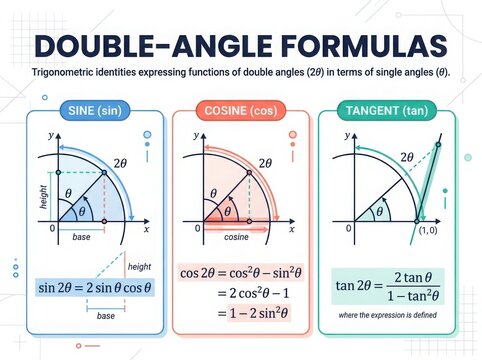 Double-angle trigonometric formulas sine cosine tangent geometric