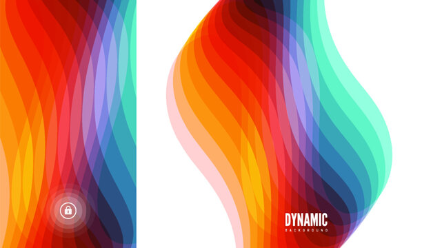 Abstract wavy background with a dynamic effect. Color gradient. Textured effect. Layered structure. Vertical banner or display stand design. Lock screen for mobile apps. Vector illustration.