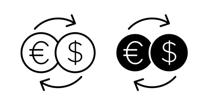 Money exchange icon flat outline in black