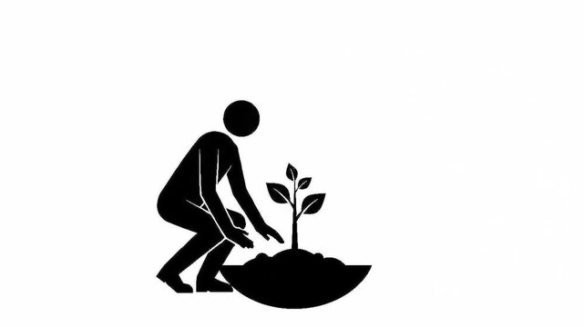 Man Planting Tree Sprout Silhouette, Ecology Care, Reforestation, Environment Protection and Earth Day Concept