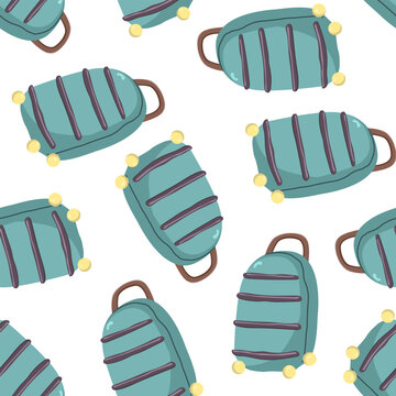 Vector seamless pattern with travel suitcases. Minimalistic illustration with travel attributes image.