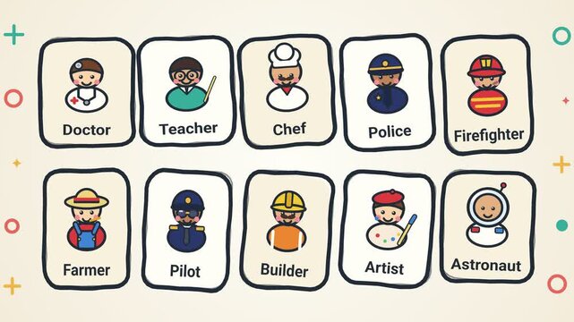 Cute Career Character Card Animation For Educational Children Learning Concept Design