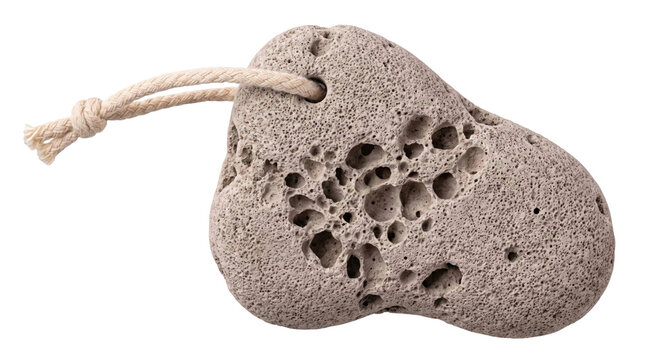 Natural pumice stone with rope for exfoliation on a transparent background