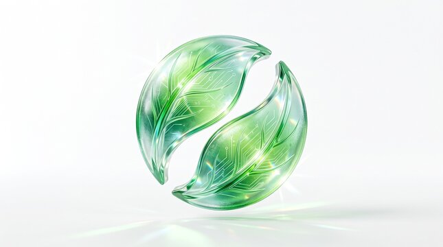 Glass sphere with leaf patterns reflecting eco green sustainability
