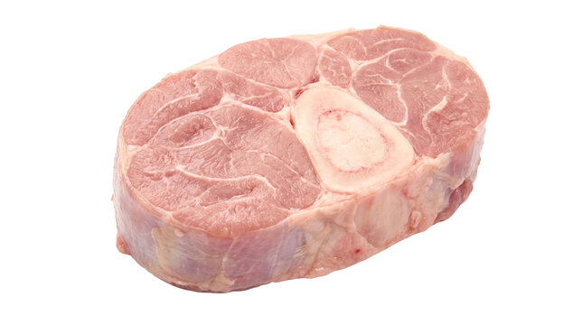 Raw beef shank cut with bone visible on a transparent background