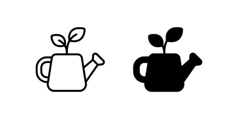 Watering can with sprouting plant simple icons for gardening. © Shazil