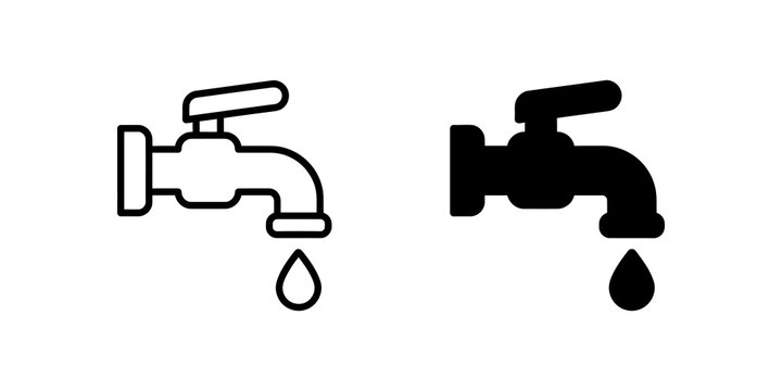 Water tap and drop icon for plumbing and liquid symbol.