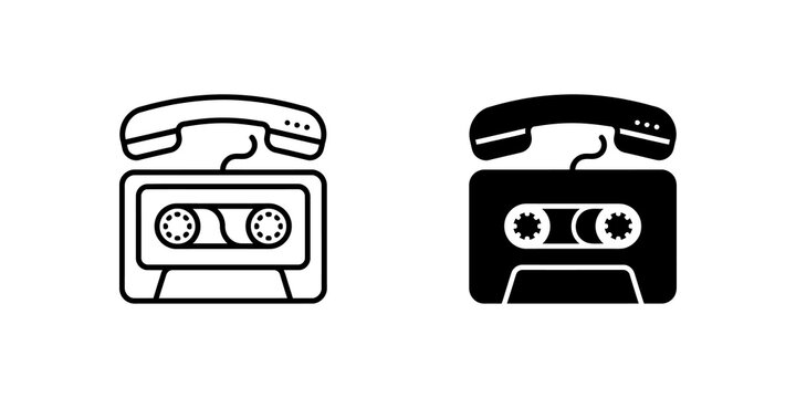 Vintage cassette tape and telephone handset icons for old sound recording.