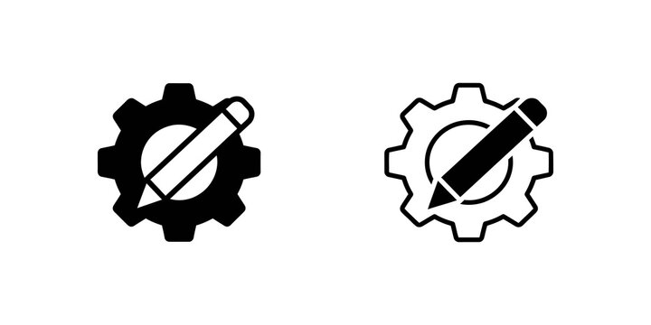 Gear with pencil icon line and solid filled for settings.