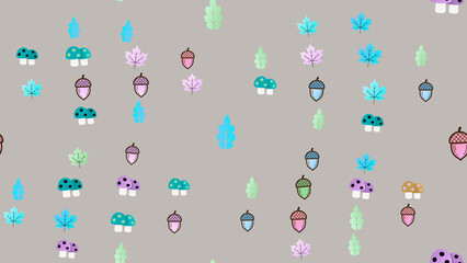 Seamless pattern of acorns, mushrooms, and leaves © bayangkar