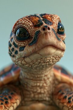 Adorable sea turtle face with glossy eyes and detailed shell close - up