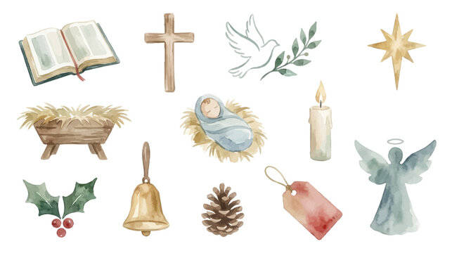 Traditional nativity scenes of Christmas devotion. Collection of Vector illustrations for invitation, card, poster, banner, decoration