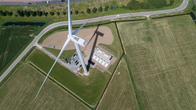 Wind turbine and battery energy storage system from above