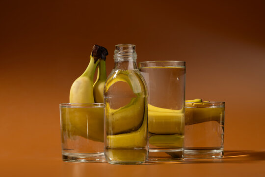 Bananas seen through glasses in surreal still life
