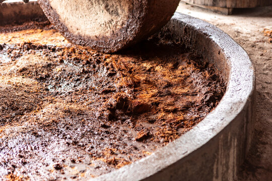 Traditional mezcal production with cooked agave fiber