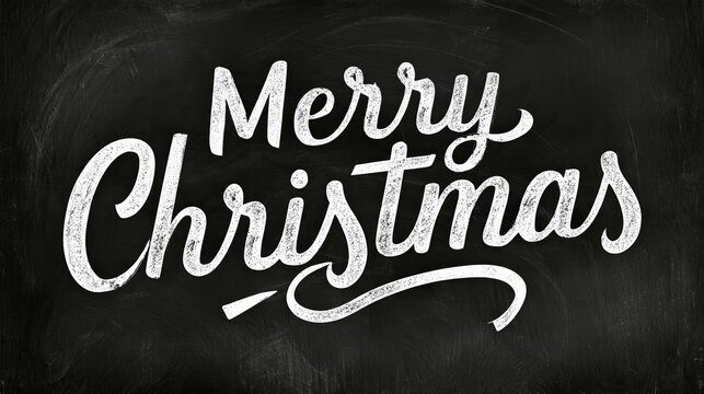 Elegant chalk lettering displays festive wishes on a dark slate background, celebrating Christmas with a classic, cheerful, handwritten design