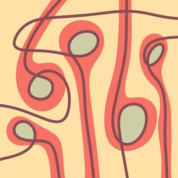 Abstract organic line pattern in earthy coral and sage