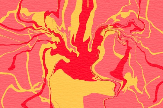 Liquid marble with red and yellow psychedelic pattern