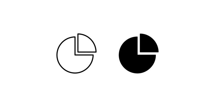 Pie chart icons with outline and solid black shapes for business data visualization statistics.