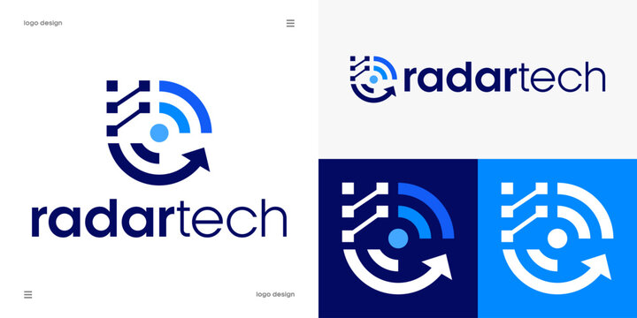 radar tech logo design, data tracking technology, cyber signal connection, circular navigation and analysis concept, dynamic vector.