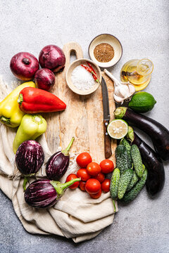 Raw vegetable and spice ingredients for healthy cooking