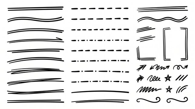 Hand-drawn underline vector set with decorative strokes and symbols
