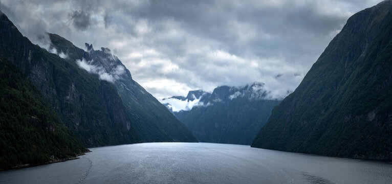Dramatic fjord landscape with mountains in Norway