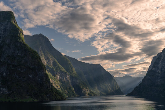 Dramatic fjord landscape with mountains in Norway