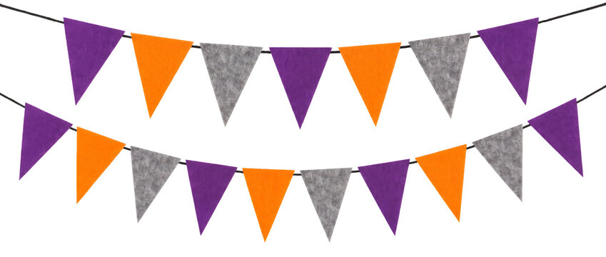 Halloween bunting flags hanging in rows