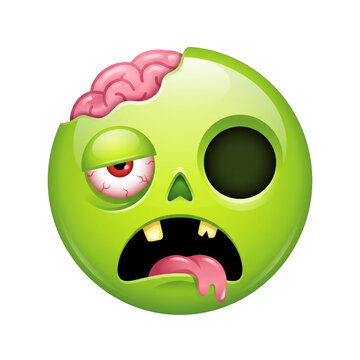 Zombie emoji face with exposed brain and missing eye
