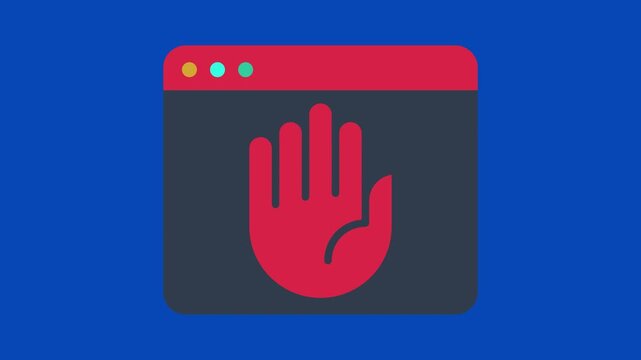 Web browser with a red stop hand icon for internet security, protection, and privacy featuring adblock and firewall technology.