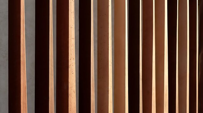 Vertical columns showing architectural rhythm with warm earth tones creating strong geometric shadows and highlights on repeating structural surface elements layout.