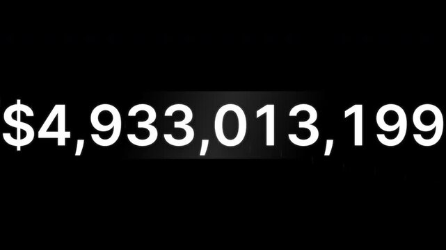 Digital counter rapidly increasing billions of dollars in financial transactions.