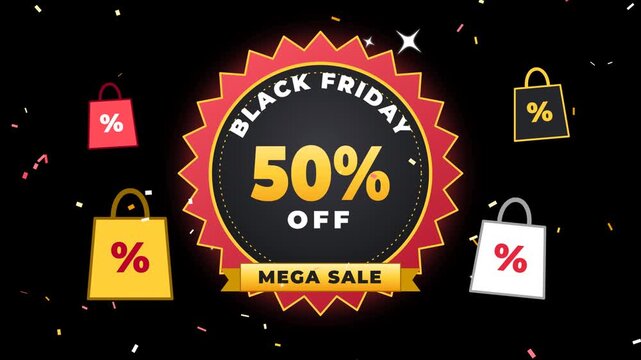 Black friday mega sale 50 percent off badges on transparent background