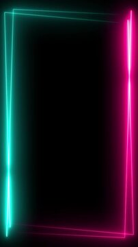 Neon frame in the style of the popular social media. For use in slideshows, social media posts, live broadcasts, short films, videos, and animations. Vertical video