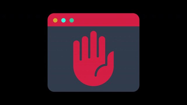 Web browser with a red stop hand icon for internet security, protection, and privacy featuring adblock and firewall technology with transparent alpha channel.