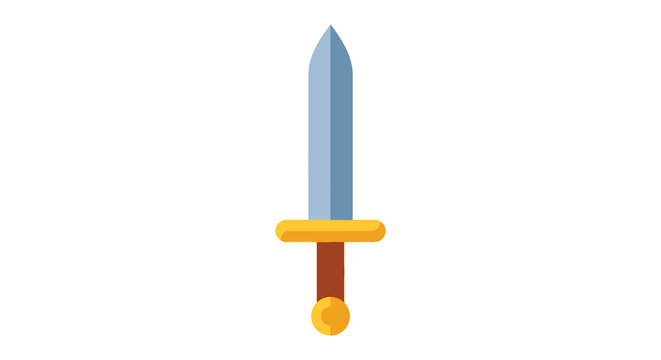 A flat vector illustration depicts a medieval sword against a white background blade hilt