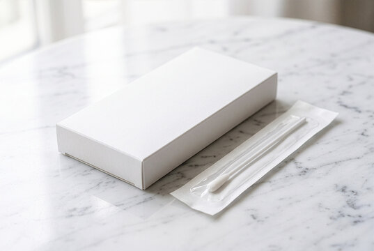 At-home cervical cancer screening test kit on marble background