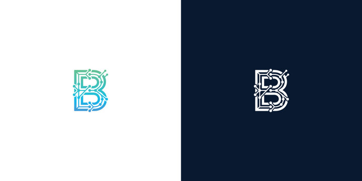 Letter B Technology Circuit Board Logo Monogram Design for Modern Digital and Tech Industry Branding